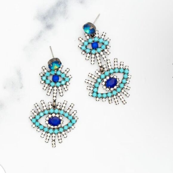 Elizabeth Cole Casimir Evil Eye Turquoise & Crystal Earring. Boho Protection - Picture 8 of 8